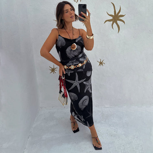 Black Seashell Mesh Cami Dress