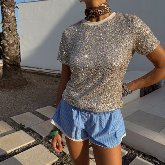 Silver Sequin T Shirt