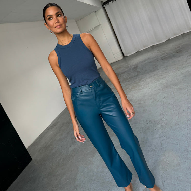 Teal Vegan Leather Trousers