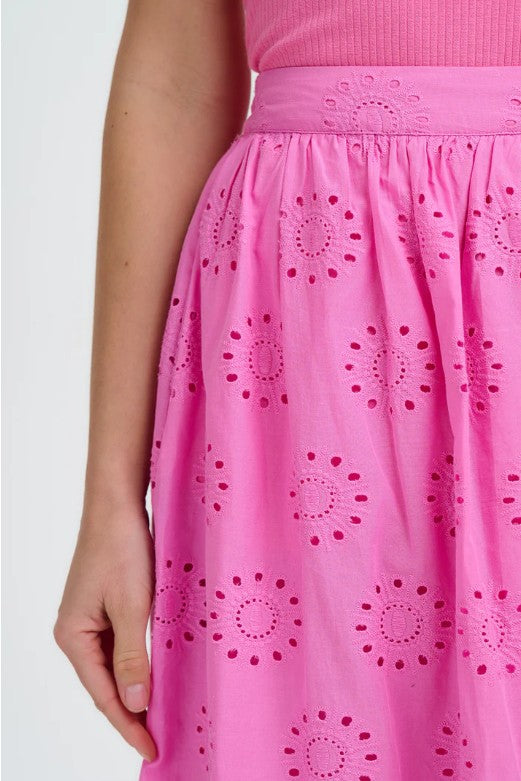 Nicola Broderie Anglaise Midi Skirt - Pink