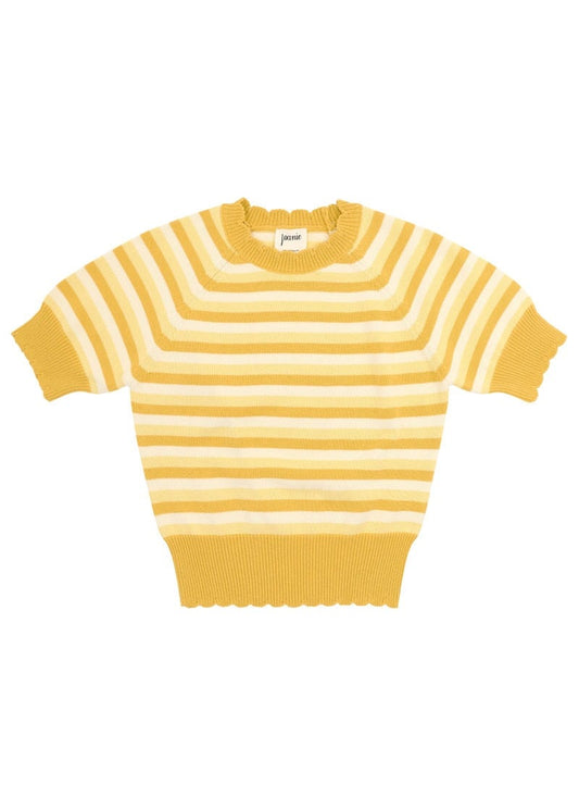 Nina Yellow Stripe Short Sleeve Knitted Top - Sustainable Organic Cotton (Yellow)