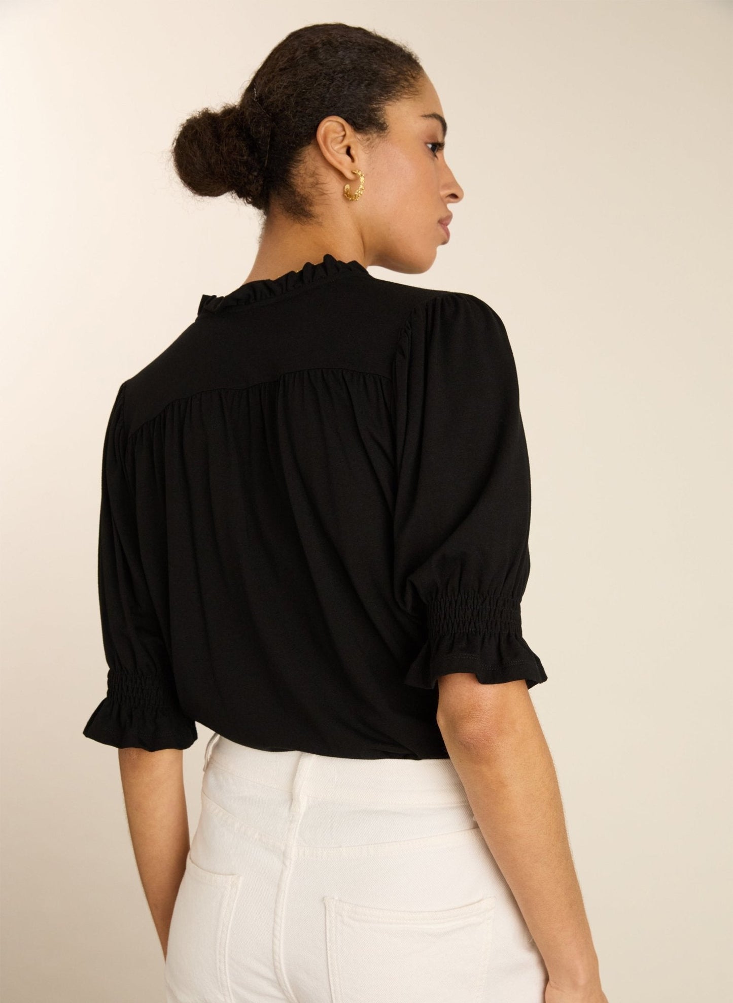 Noa Short Sleeve Blouse - Caviar Black