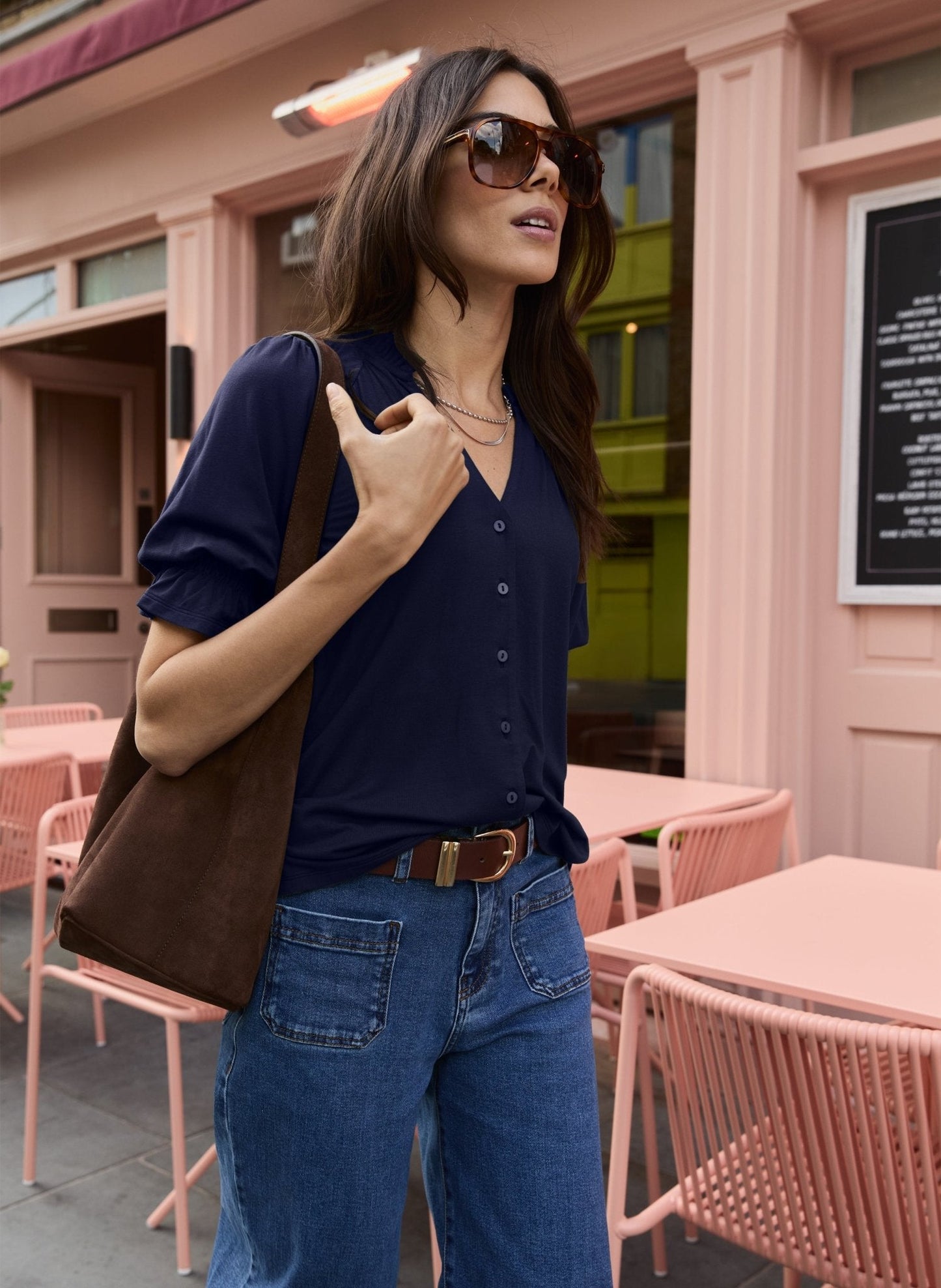 Noa Short Sleeve Blouse - Classic Navy