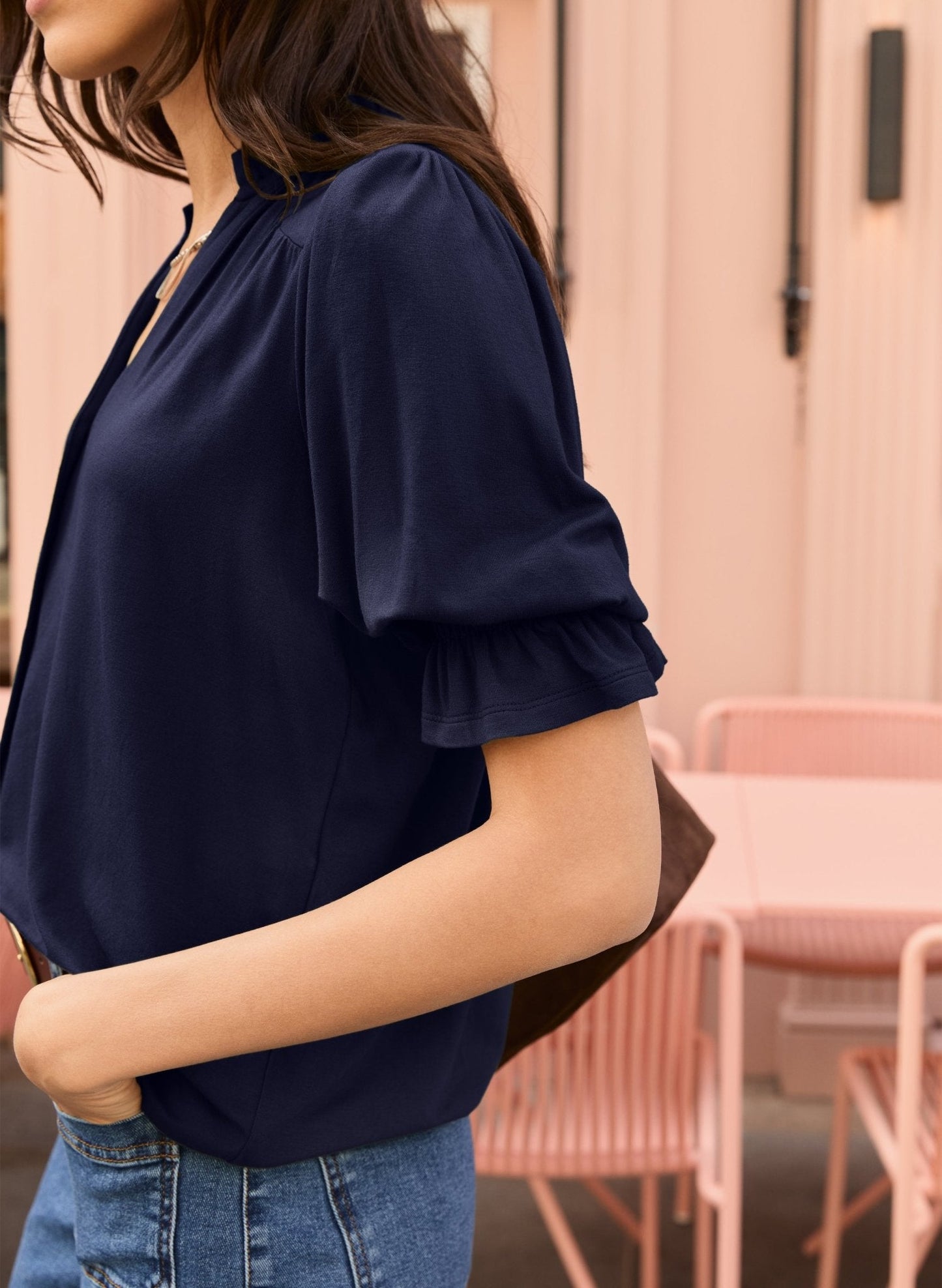 Noa Short Sleeve Blouse - Classic Navy