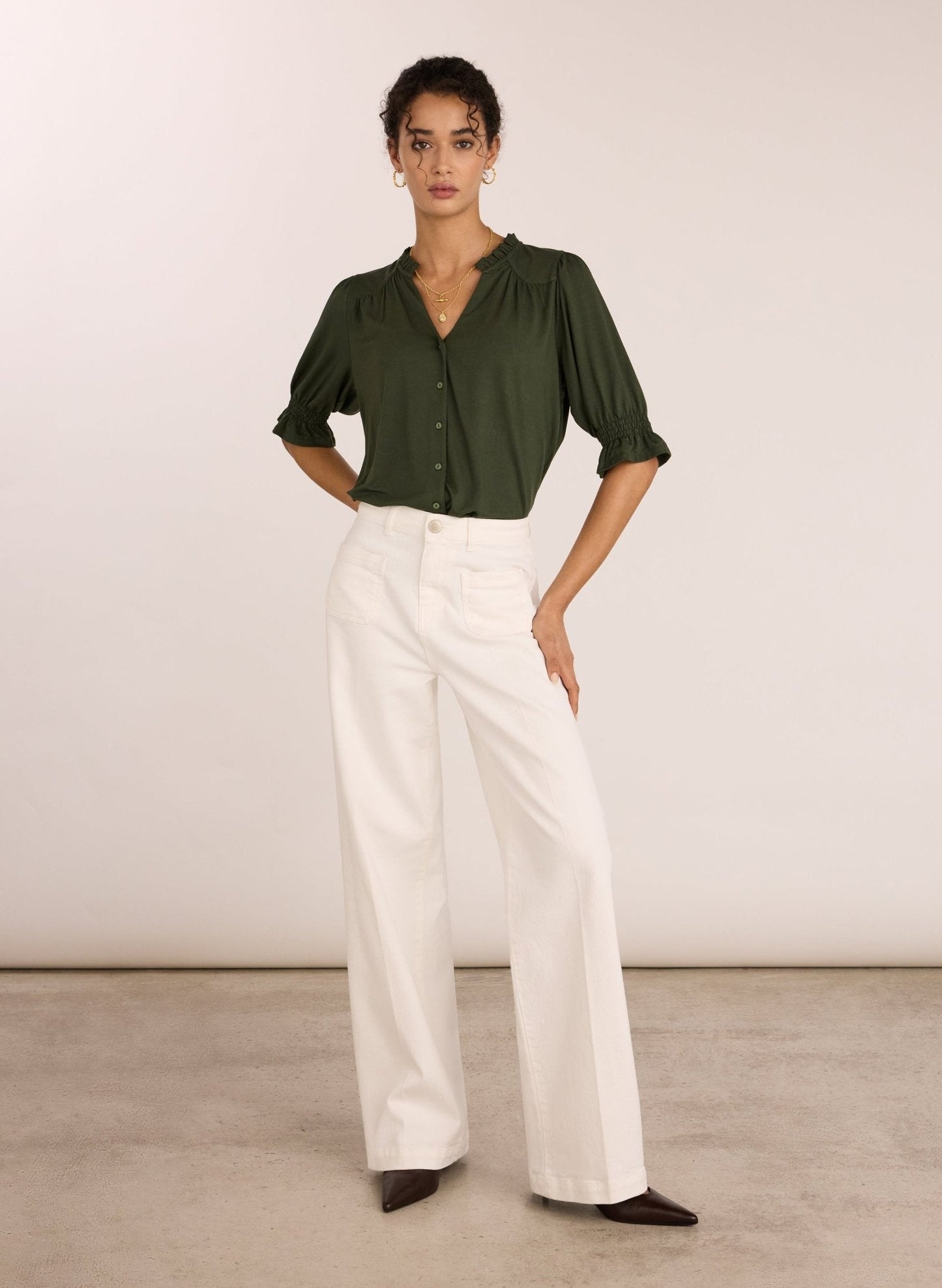 Noa Short Sleeve Blouse - Deep Khaki