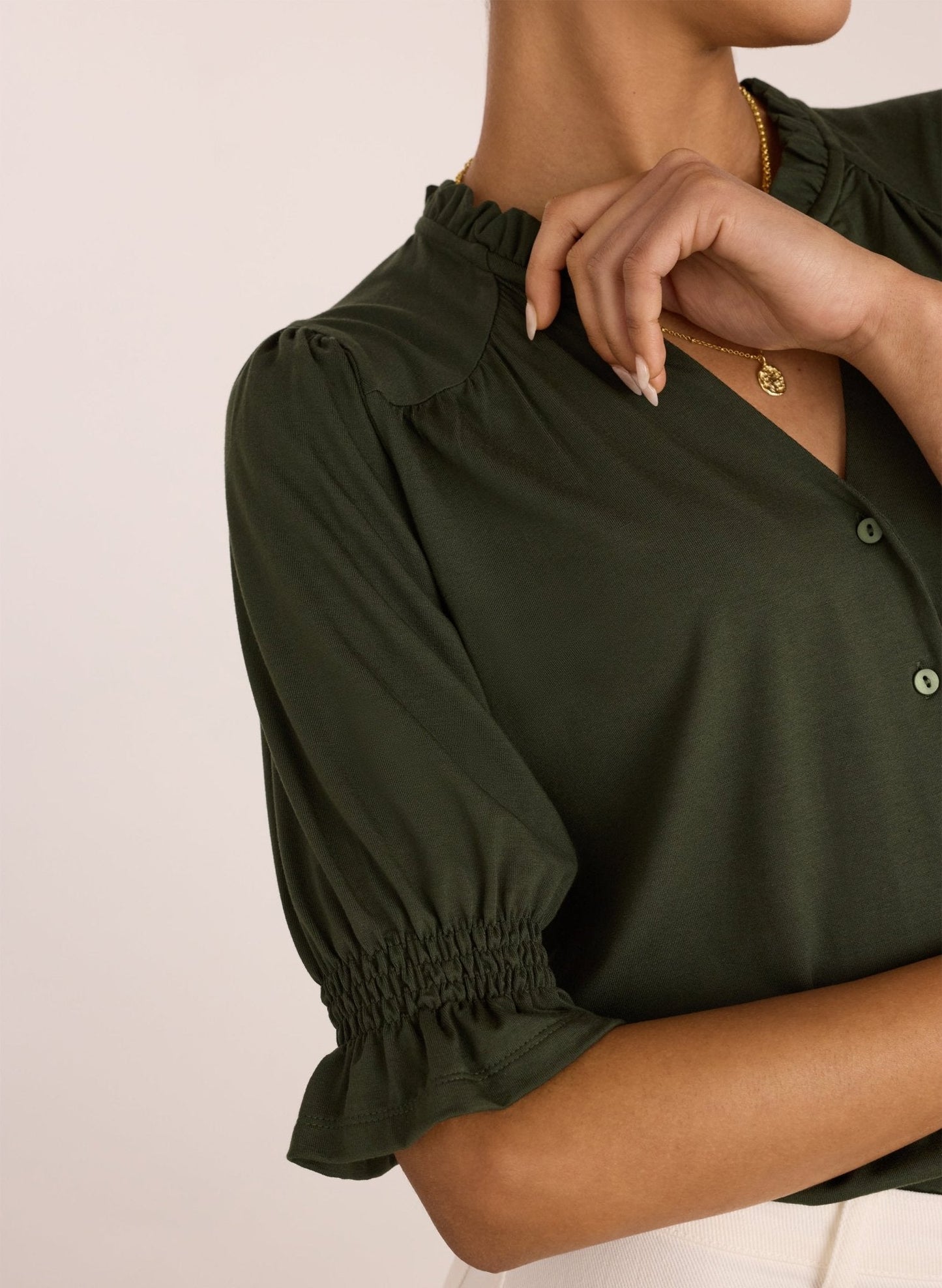 Noa Short Sleeve Blouse - Deep Khaki