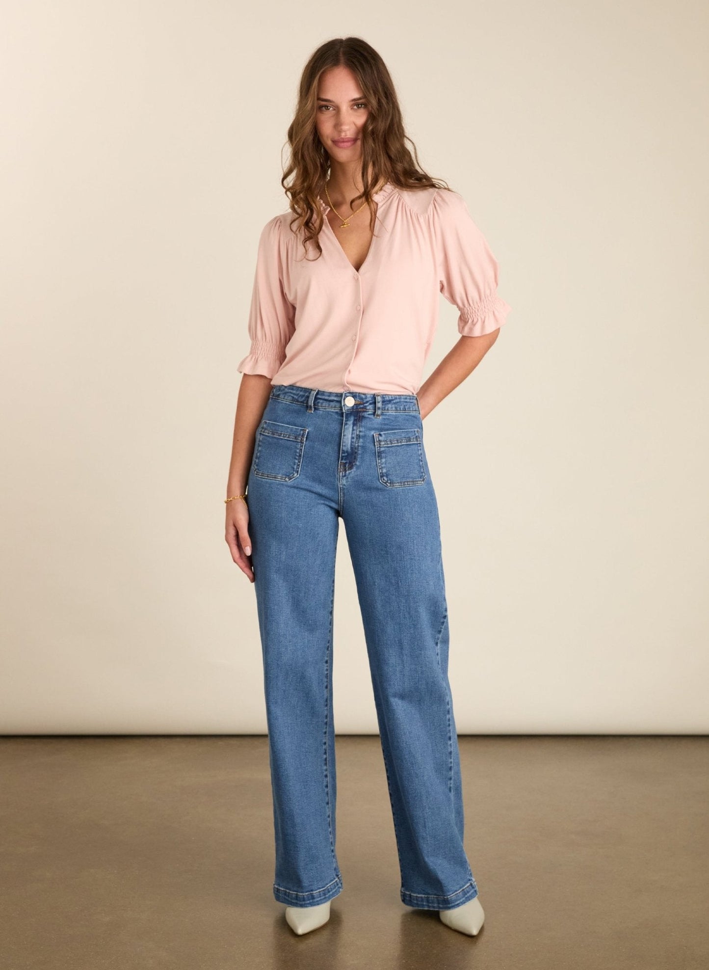 Noa Short Sleeve Blouse - Powder Pink