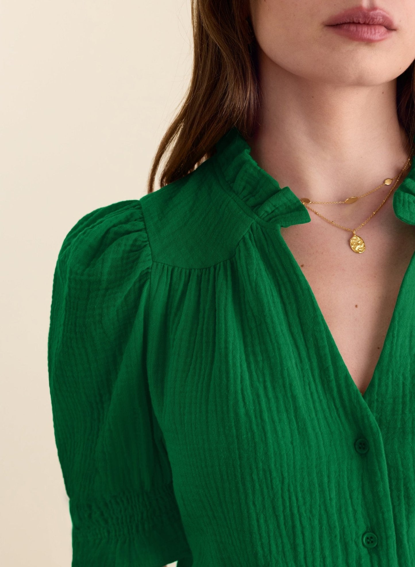 Nolan Organic Cheesecloth Blouse - Bright Emerald