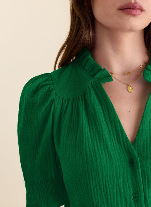 Nolan Organic Cheesecloth Blouse - Bright Emerald