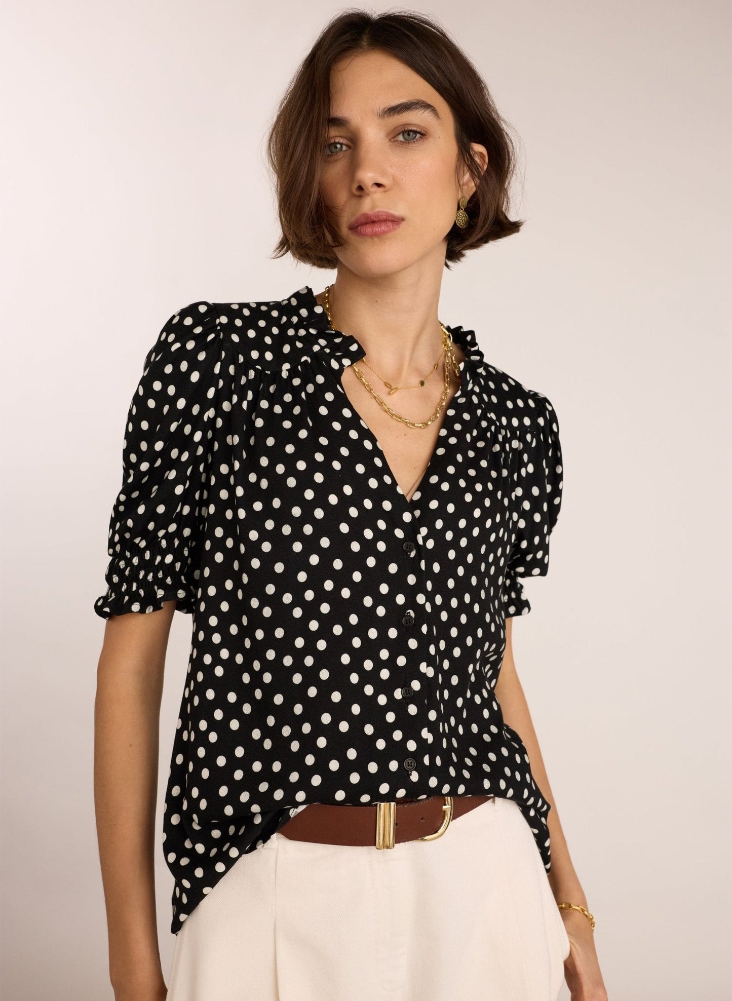 Nolan Printed Blouse - Black Polka