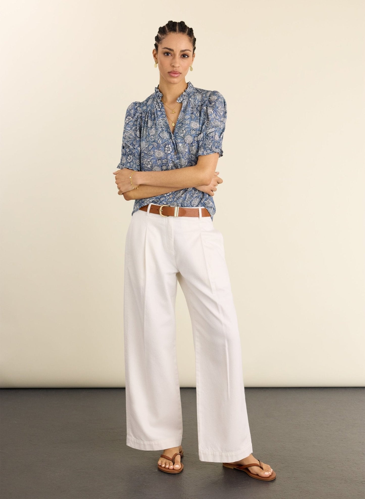 Nolan Printed Blouse - Denim Woodblock Print