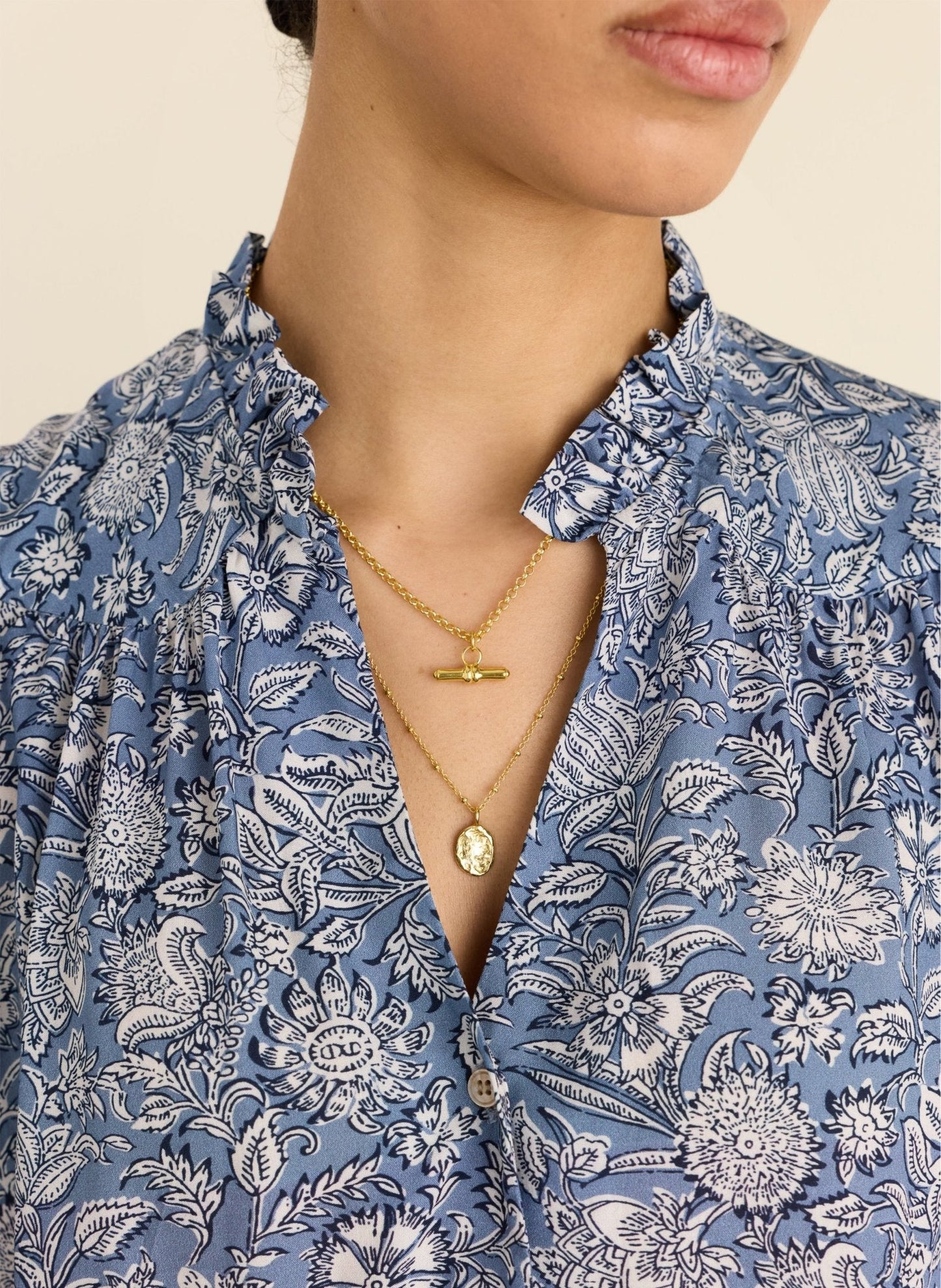 Nolan Printed Blouse - Denim Woodblock Print