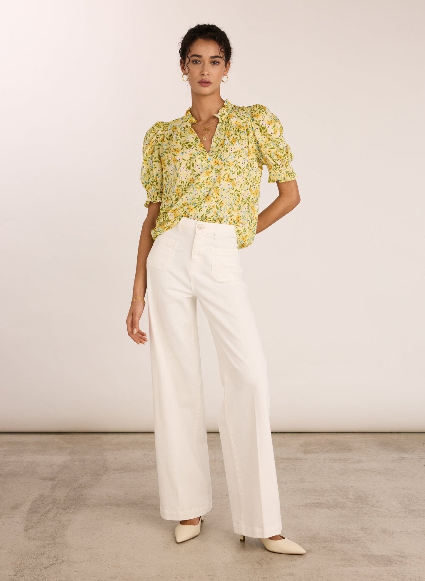 Nolan Printed Blouse - Yellow Trailing Floral
