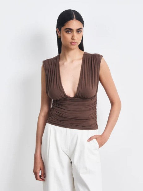 Soft brown ruched vest top.