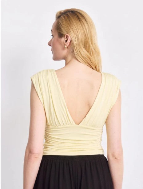 Orla Low V-Neck Ruche-Side Top in Lemon