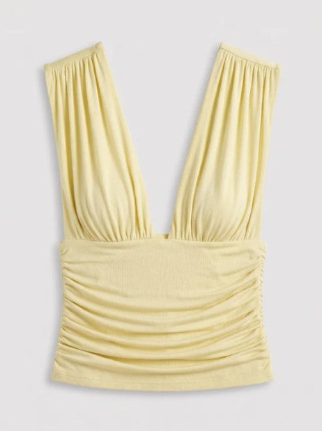 Orla Low V-Neck Ruche-Side Top in Lemon