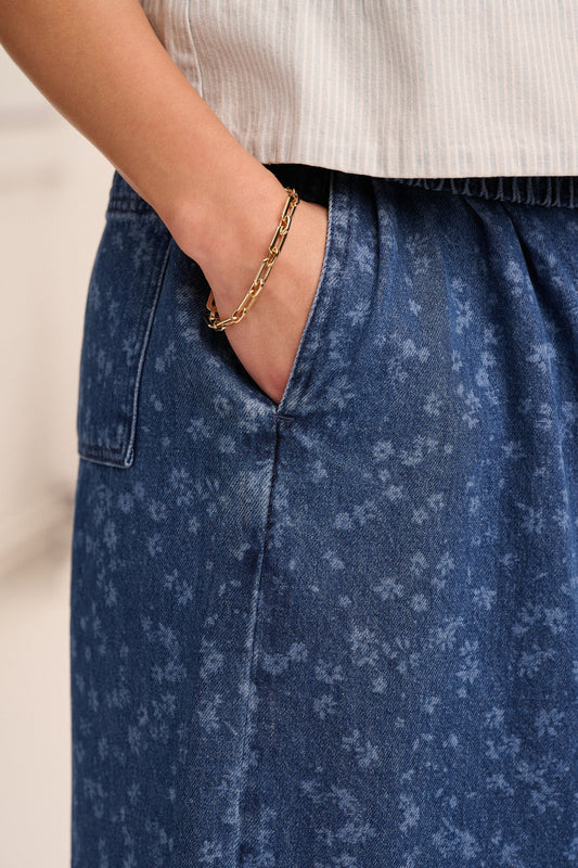 Ottie Denim Trousers - Floral Mid Wash