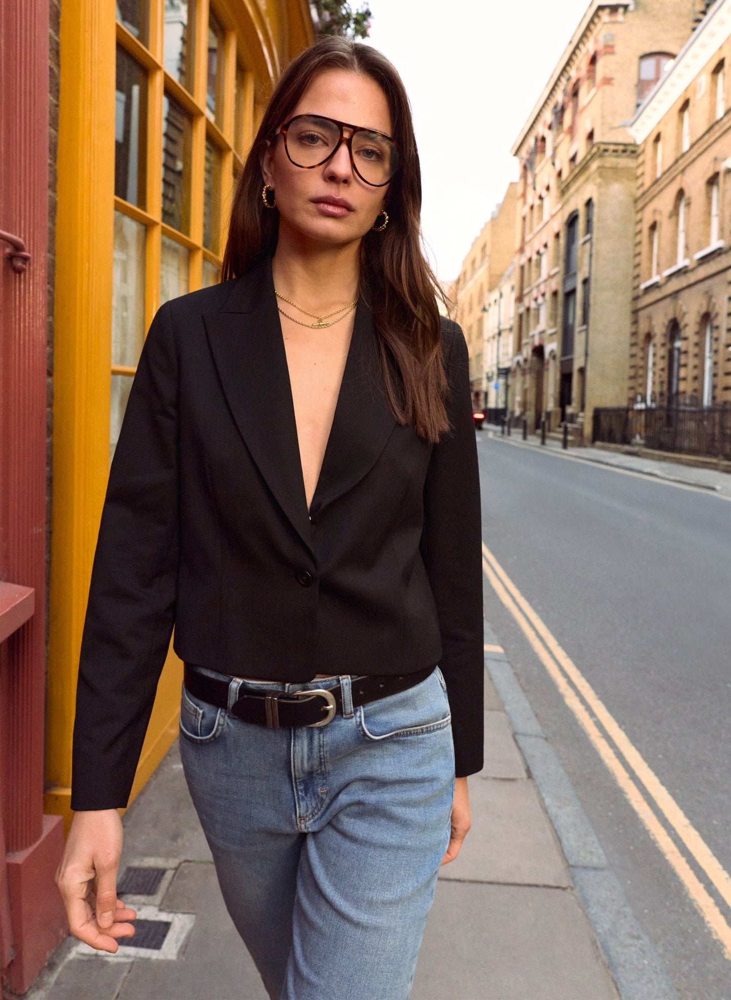 Pelin Wool Blend Cropped Blazer / Caviar Black