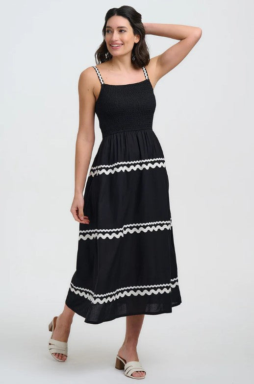 Penrose Shirred Sundress - Black Monochrome Ric Rac