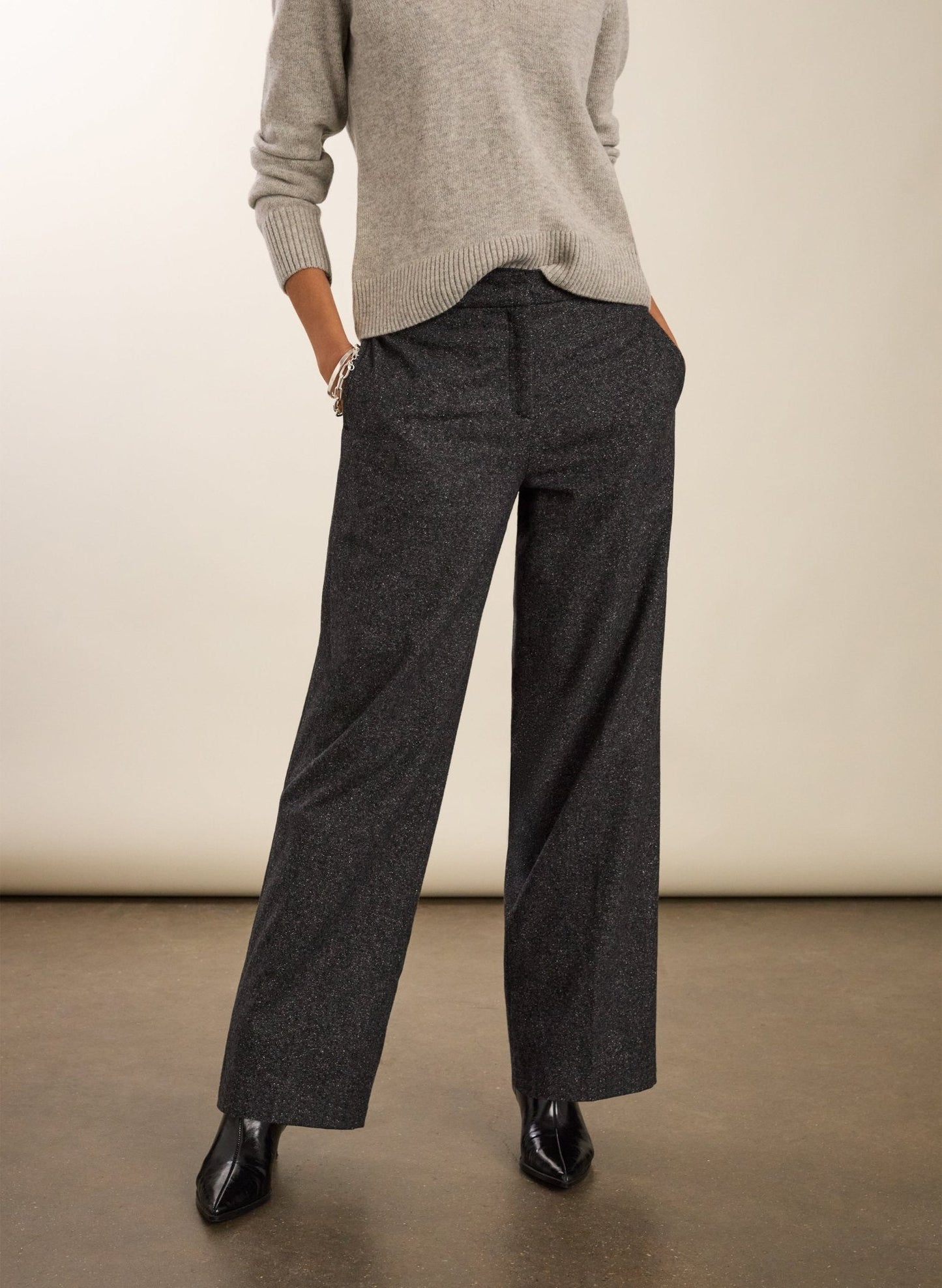 Gwynnie Wool Blend Wide Leg Trousers / Grey