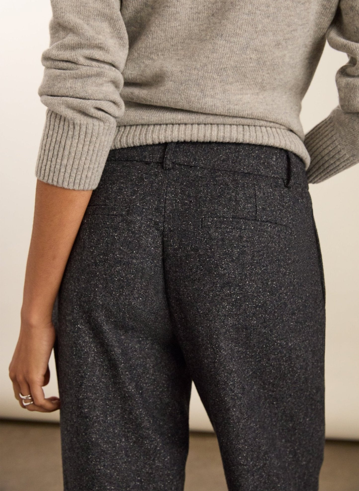 Gwynnie Wool Blend Wide Leg Trousers / Grey