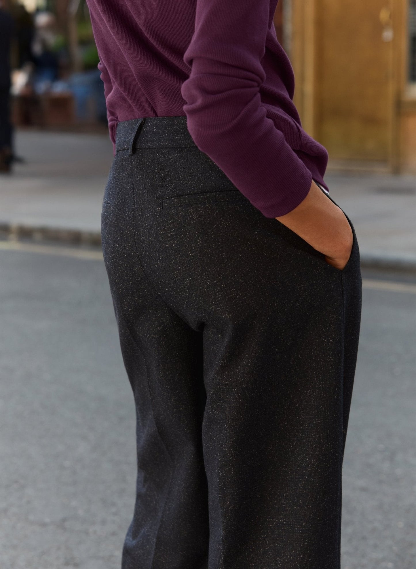 Gwynnie Wool Blend Wide Leg Trousers / Navy Check