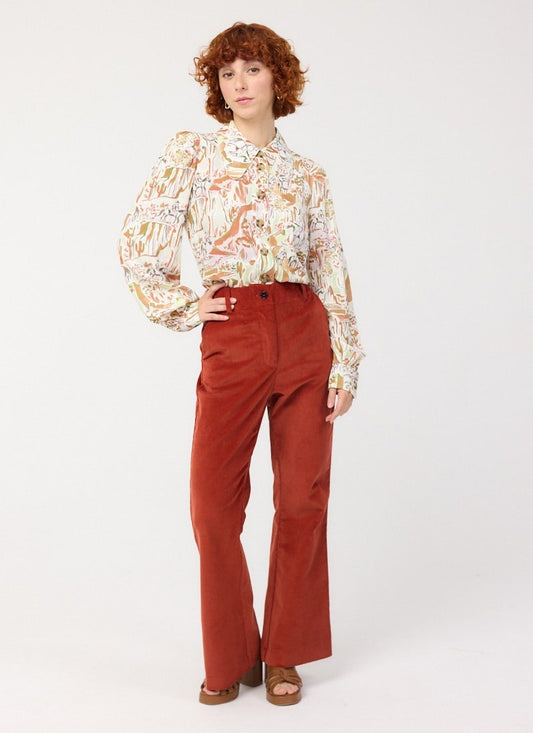 Richmond Corduroy Flared Trousers - Rust - Sustainable Organic Cotton (Orange)