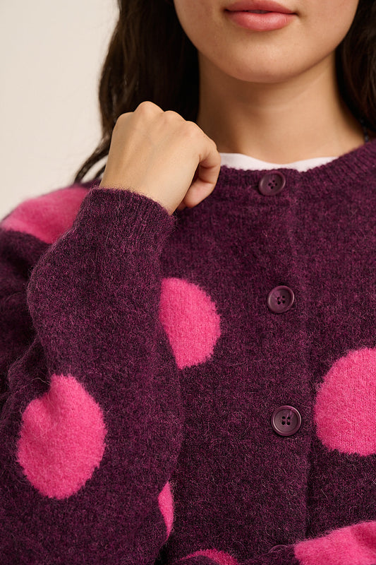 Pip Alpaca Polka Dot Cardigan - Grape and Carmine