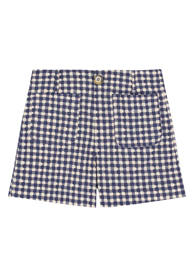 Pipette Gingham High Waist Shorts - Sustainable Organic Cotton (Navy)