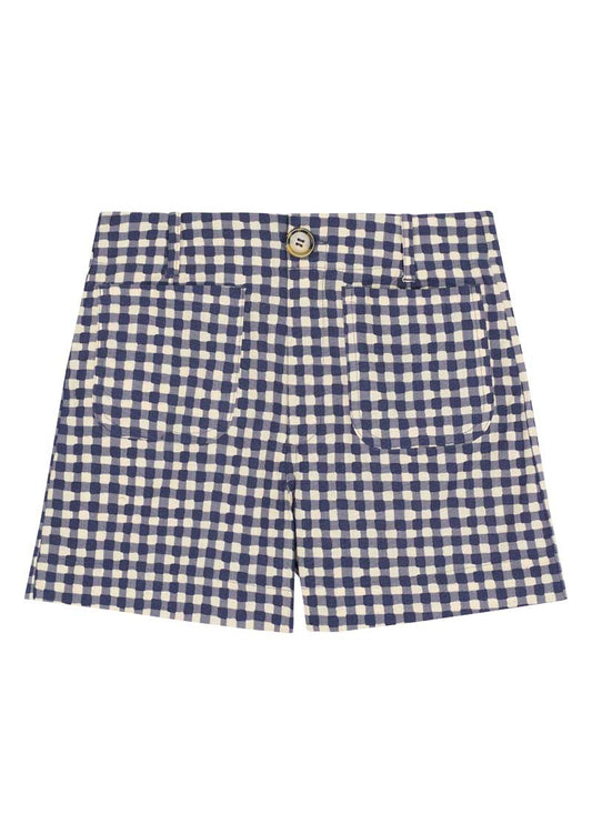 Pipette Gingham High Waist Shorts - Sustainable Organic Cotton (Navy)