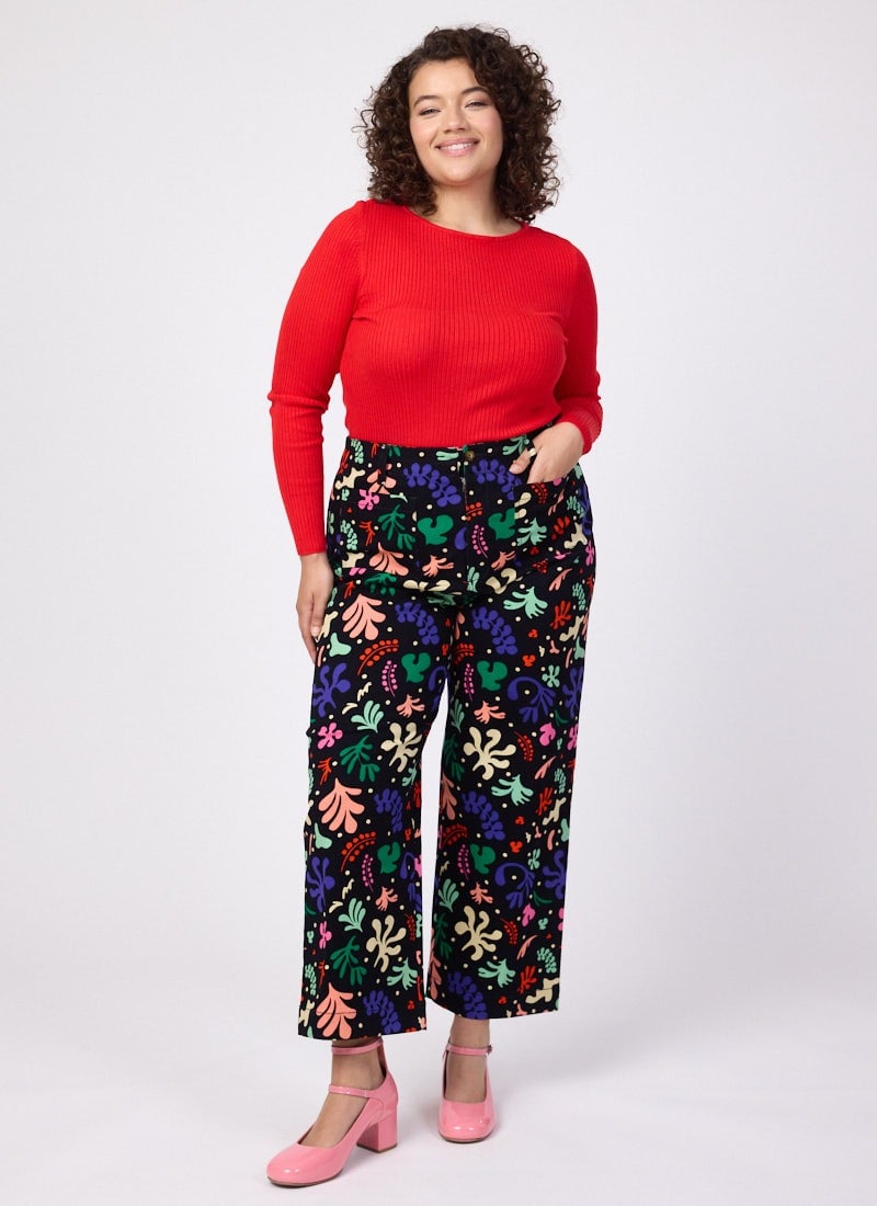 Pippa Modern Art Cut Out Print High Waist Trousers - Sustainable Organic Cotton (Black)