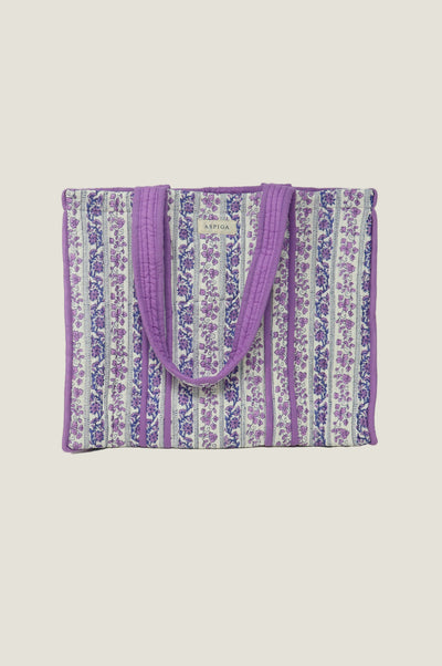 Quilted Block Print Tote Bag - Blue/Purple