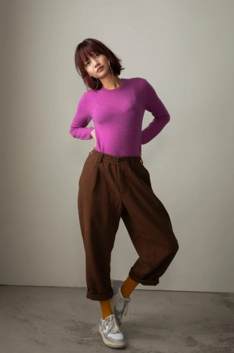 Rasberry cashmere crew neck sweater.
