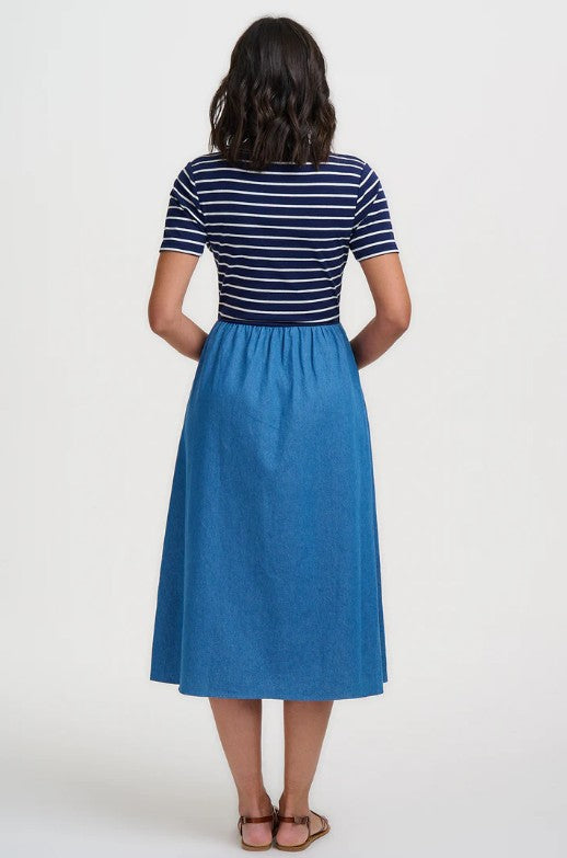 Rhian Jersey & Woven Mix Midi Dress - Navy/Off White