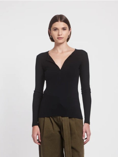 Classic Rib Henley in Black