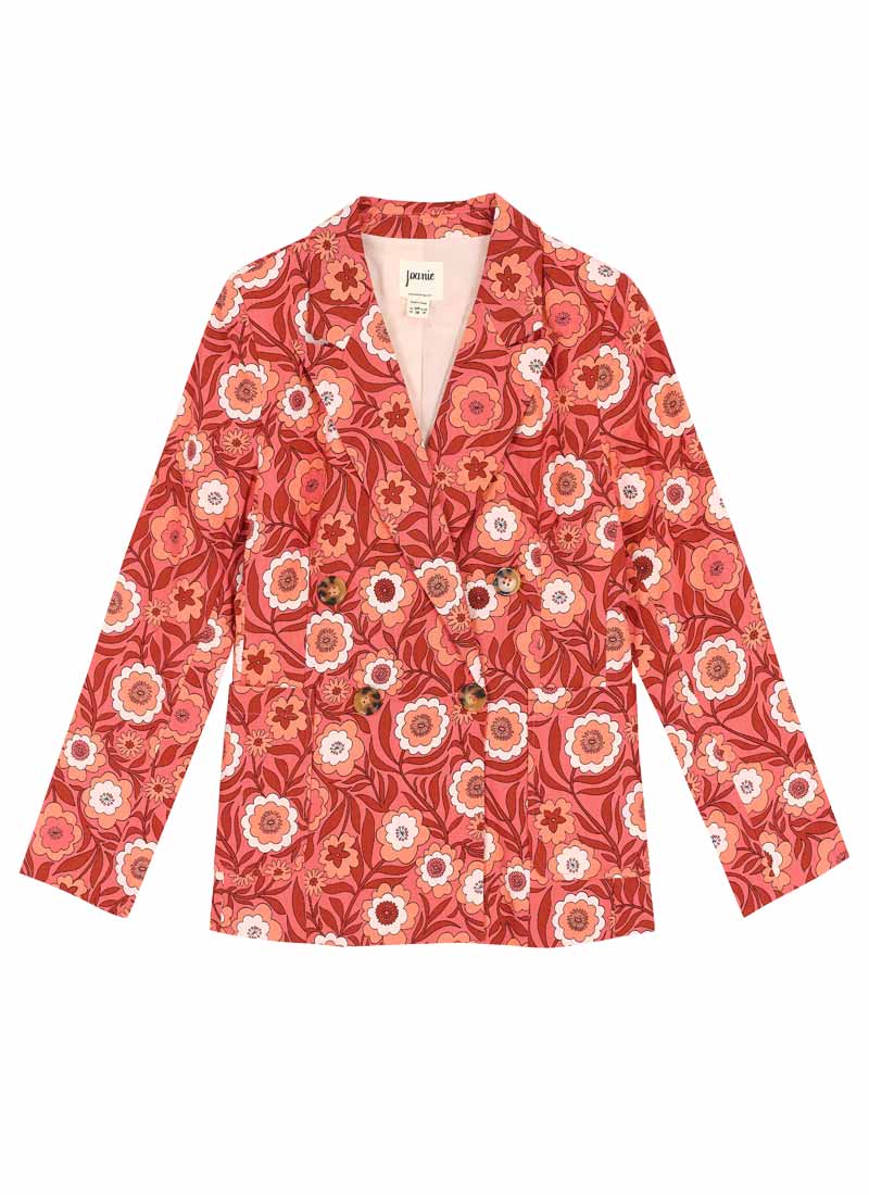 Richy Pink Floral Print Soft Tailored Blazer (Pink)