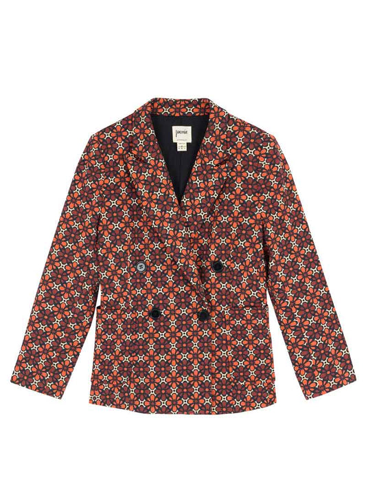 Richy Geometric Floral Print Soft Tailored Blazer - Orange