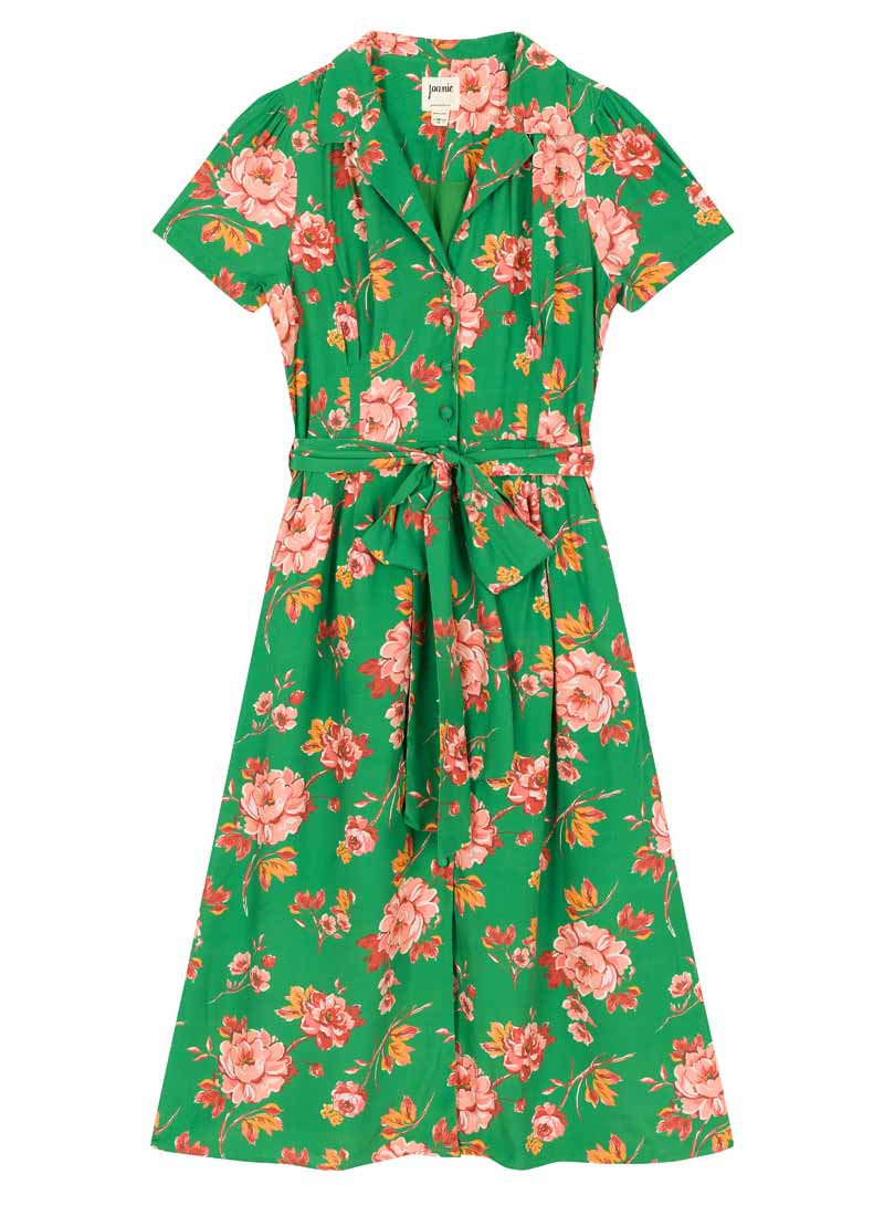 Roberta Green Floral Print Midaxi Tea Dress (Green)