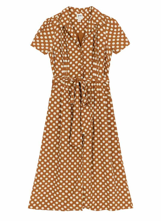 Roberta Polka Dot Print Midaxi Tea Dress (Brown)