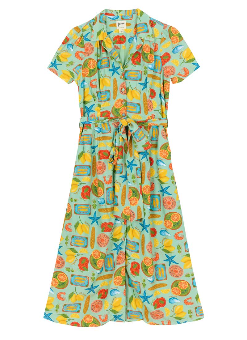Roberta Tapas Print Midaxi Tea Dress (Blue)