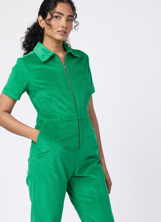 Robin Short Sleeve Corduroy Boilersuit - Bright Green