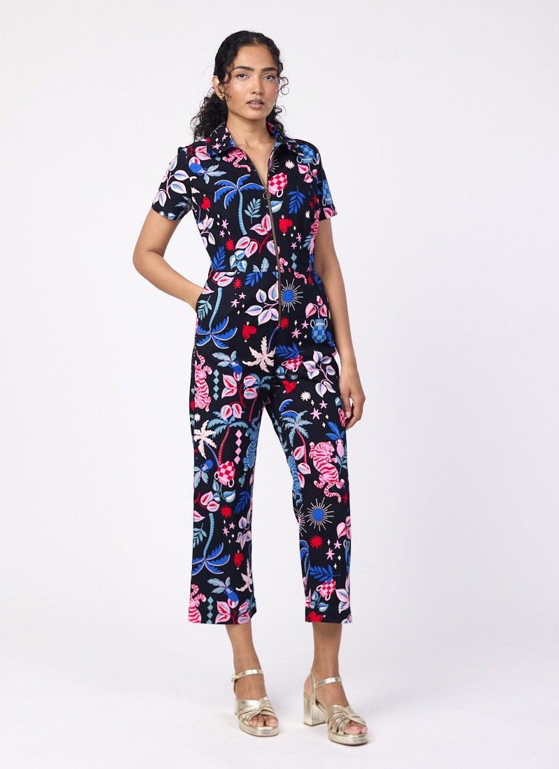 Robin Tropical Tiger Print Short Sleeve Boilersuit