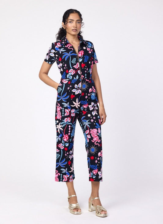 Robin Tropical Tiger Print Short Sleeve Boilersuit