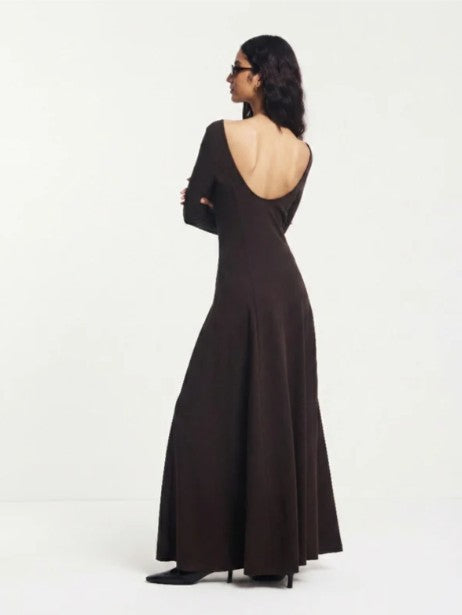 Roxie Scoop Back Maxi With Princess Seams in Bitter Chocolate
