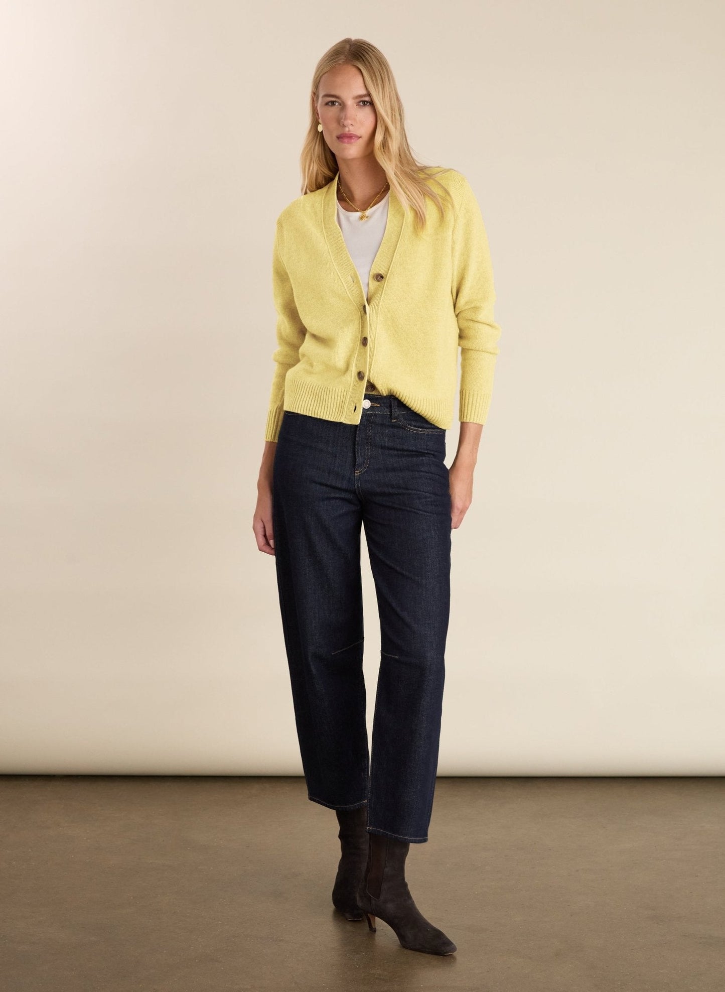 Ruth V-Neck Wool Blend Cardigan / Butter Yellow