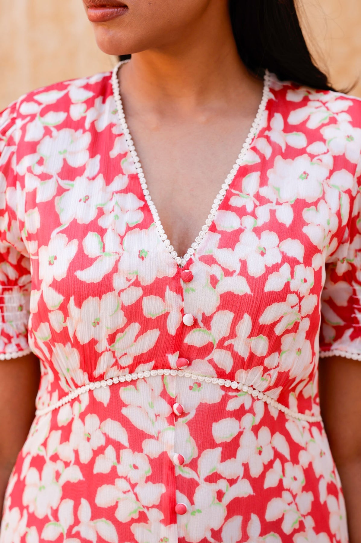 Short Sleeve Sally Anne Summer Wedding Guest Dress - Floral Printed Pink/Red