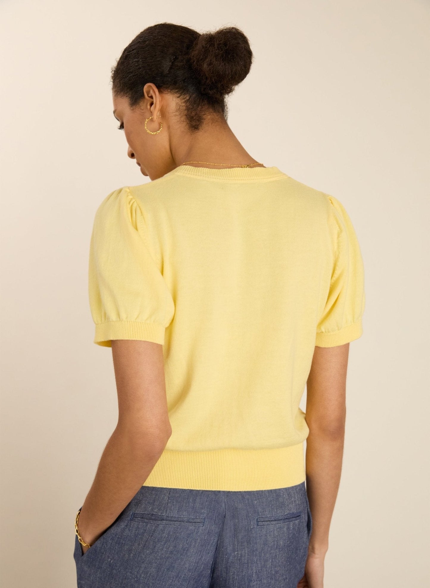 Sasha Organic Cotton Short Sleeve Cardigan - Butter Yellow