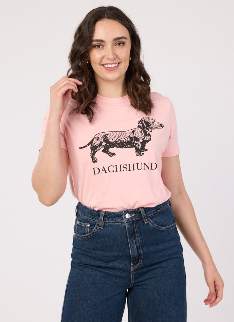 Sausage Dachshund Dog Graphic Tee - Sustainable Organic Cotton (Pink)