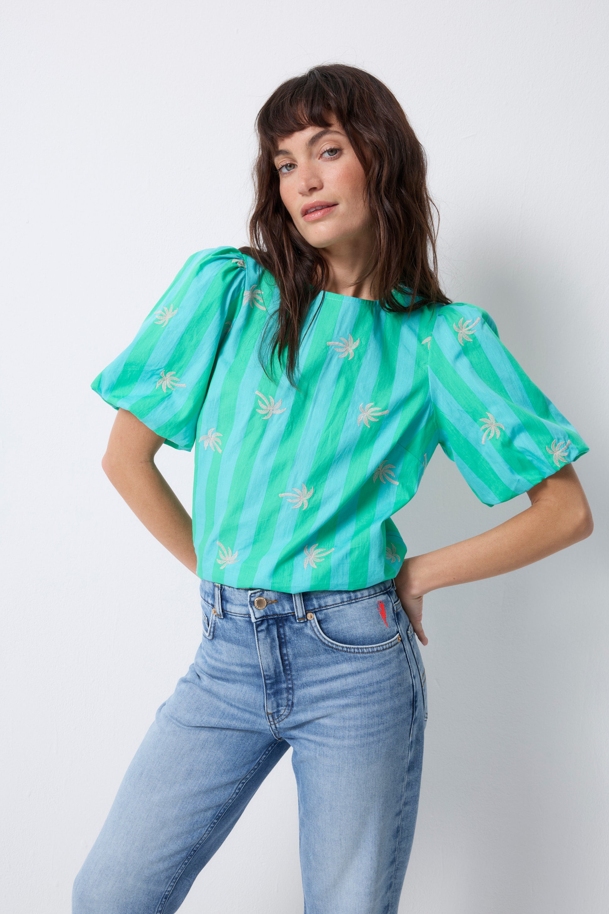 Scamp & Dude striped green and blue blouse for Clear Spring and Clear Winter