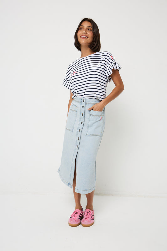 Pale Indigo Denim Midi Skirt